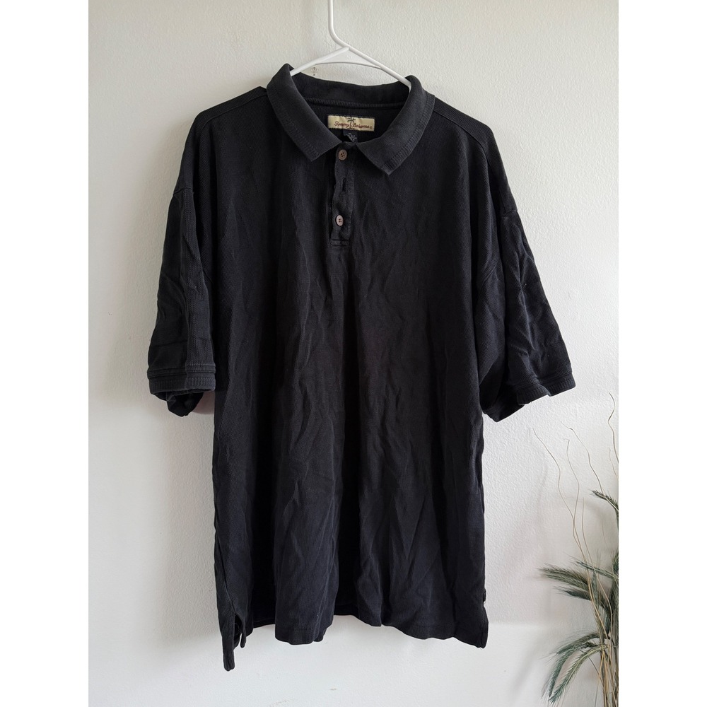 Tommy Bahama Mens XL Black Silk Cotton Blend Short Sleeve Polo Shirt Knit 221